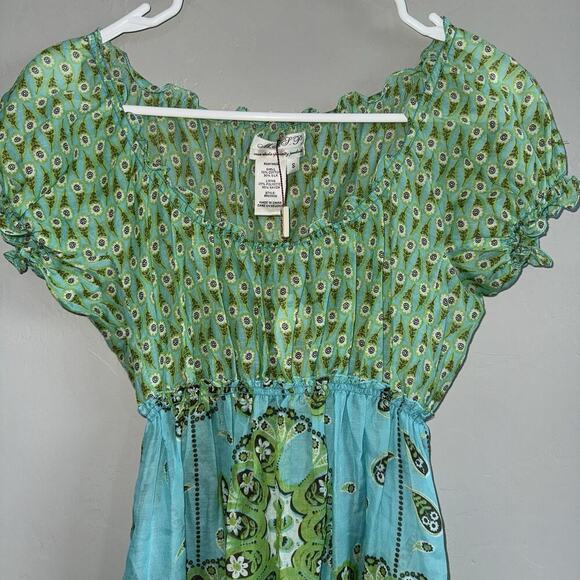 MSSP Green & Blue Floral Boho Peasant Dress Sz S NWT $128 Cotton Silk Blend - Picture 5 of 7